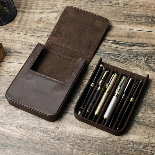 Handmade Fountain Pen Case Leather For Men Women Holder Pen Pouch Retro Pen Box Organizer Boys Girls School - ZakelijkePennen.nl