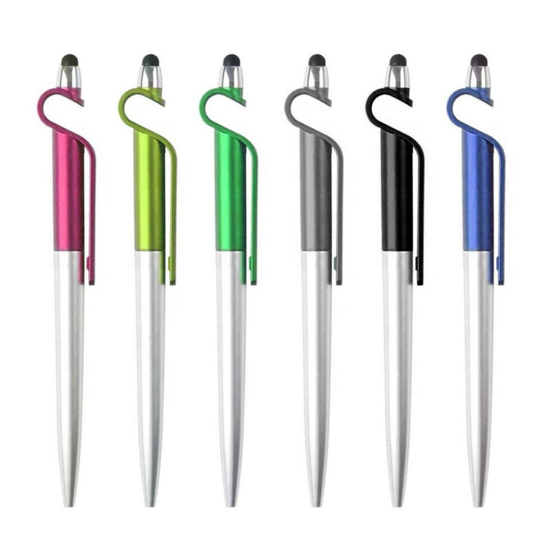 Laad afbeelding in Galerijviewer, Een collectie van zes. De ultieme tool voor multitaskers: de multifunctionele 3-in-1 pennen in verschillende kleuren met gehaakte uiteinden voor eenvoudige bevestiging.
