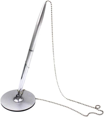 Zilveren Elegant en praktisch: de perfecte servicepen voor elke gelegenheid met ketting bevestigd aan een ronde basis.