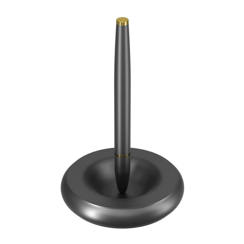 Laad afbeelding in Galerijviewer, Zin met productnaam: Een zwarte stylus pen staat rechtop op zijn Houd uw bureau netjes met de magnetische pen standaard.
