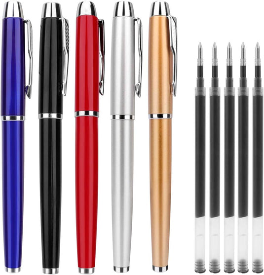 Een collectie van kleurrijke rollerbalpennen naast naadloze mechanische potloden, gemaakt van hoogwaardige materialen voor een soepele schrijfervaring met de "Laat een blijvende indruk achter met deze elegante en hoogwaardige rollerbalpen".
