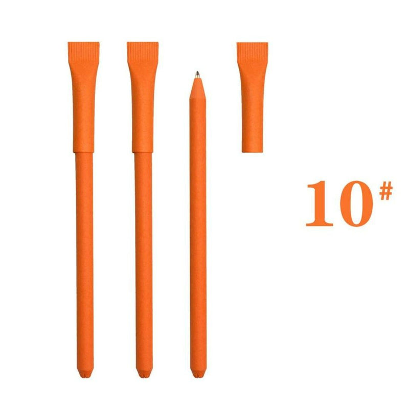 Laad afbeelding in Galerijviewer, Een set van drie oranje siliconen penseelhulpmiddelen van verschillende groottes en een enkel oranje potlood, netjes gerangschikt op een witte achtergrond, gelabeld met het nummer 10#, allemaal gemaakt van Schrijf milieuvriendelijk met onze set gerecyclede papierbalpennen.
