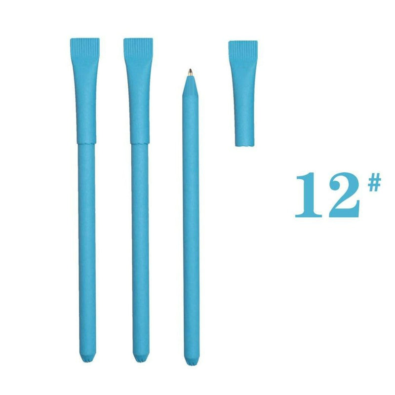 Laad afbeelding in Galerijviewer, Een set blauwe siliconen penselen van verschillende groottes met een potlood met fijne punt, met het opschrift &quot;12#&quot;, vergezeld van een Schrijf milieuvriendelijk met onze gerecyclede papierbalpennenset.
