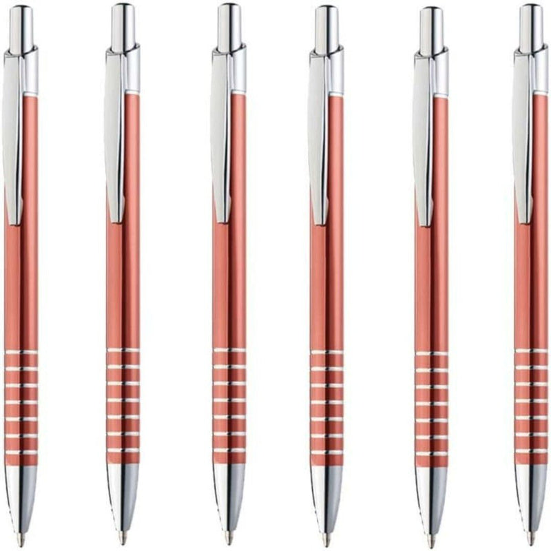 Laad afbeelding in Galerijviewer, Upgrade je schrijfervaring met deze set van zes rode balpennen met zilveren accenten, comfortabele grip en clip.
