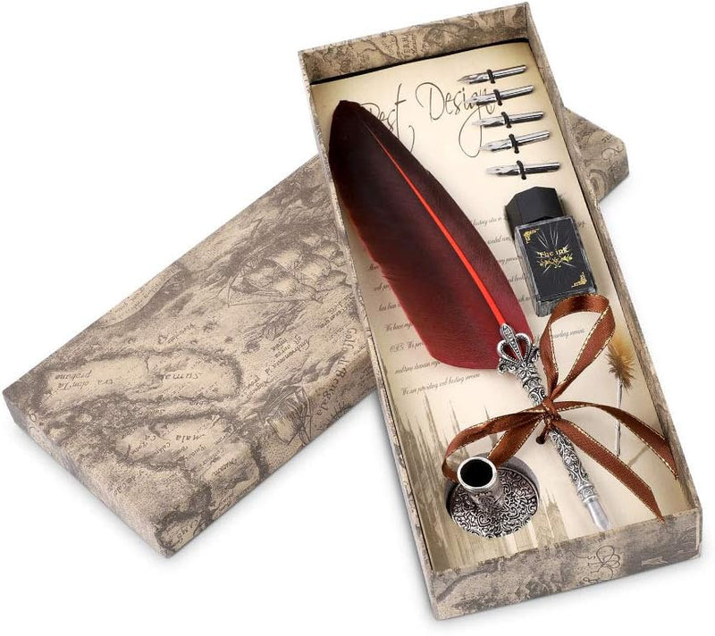 Laad afbeelding in Galerijviewer, Een uniek cadeau: de Verleid uw pen tot meesterwerken: Ontdek de kalligrafie veerpen set met inkt en een hanger, aanwezig in een vintage-stijl doos, ideaal
